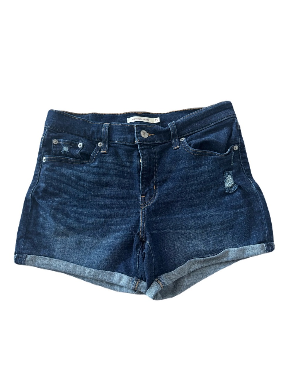 Women's Levi's Dark Blue Denim Roll-Cuff Jean Mid Length Shorts Size 29